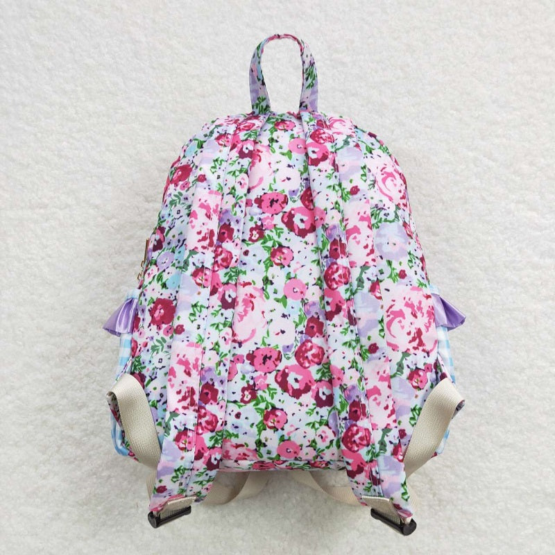BA0099 Blue and purple flower lace plaid backpack