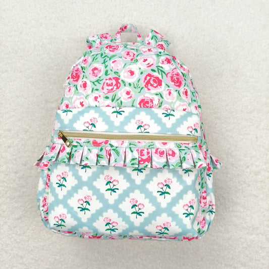 BA0100 Pink flower light blue backpack