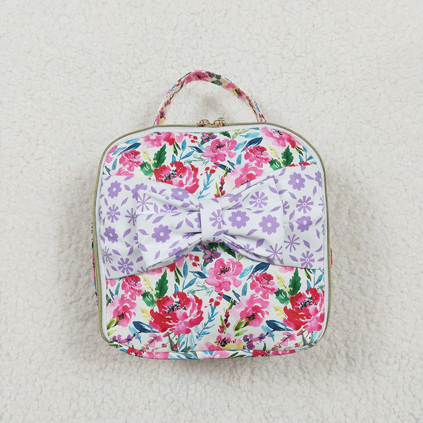 BA0102 Flower Purple Floral Bow Knot Meal Bag Lunch Box Bag
