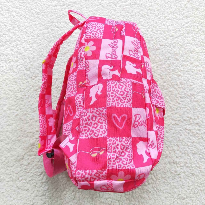 BA0113 Rose Pink Plaid Leopard Backpack