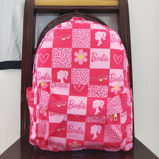 BA0113 Rose Pink Plaid Leopard Backpack