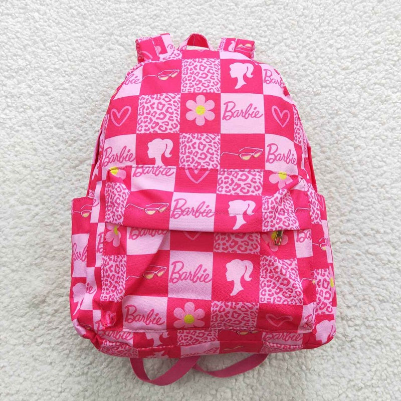BA0113 Rose Pink Plaid Leopard Backpack
