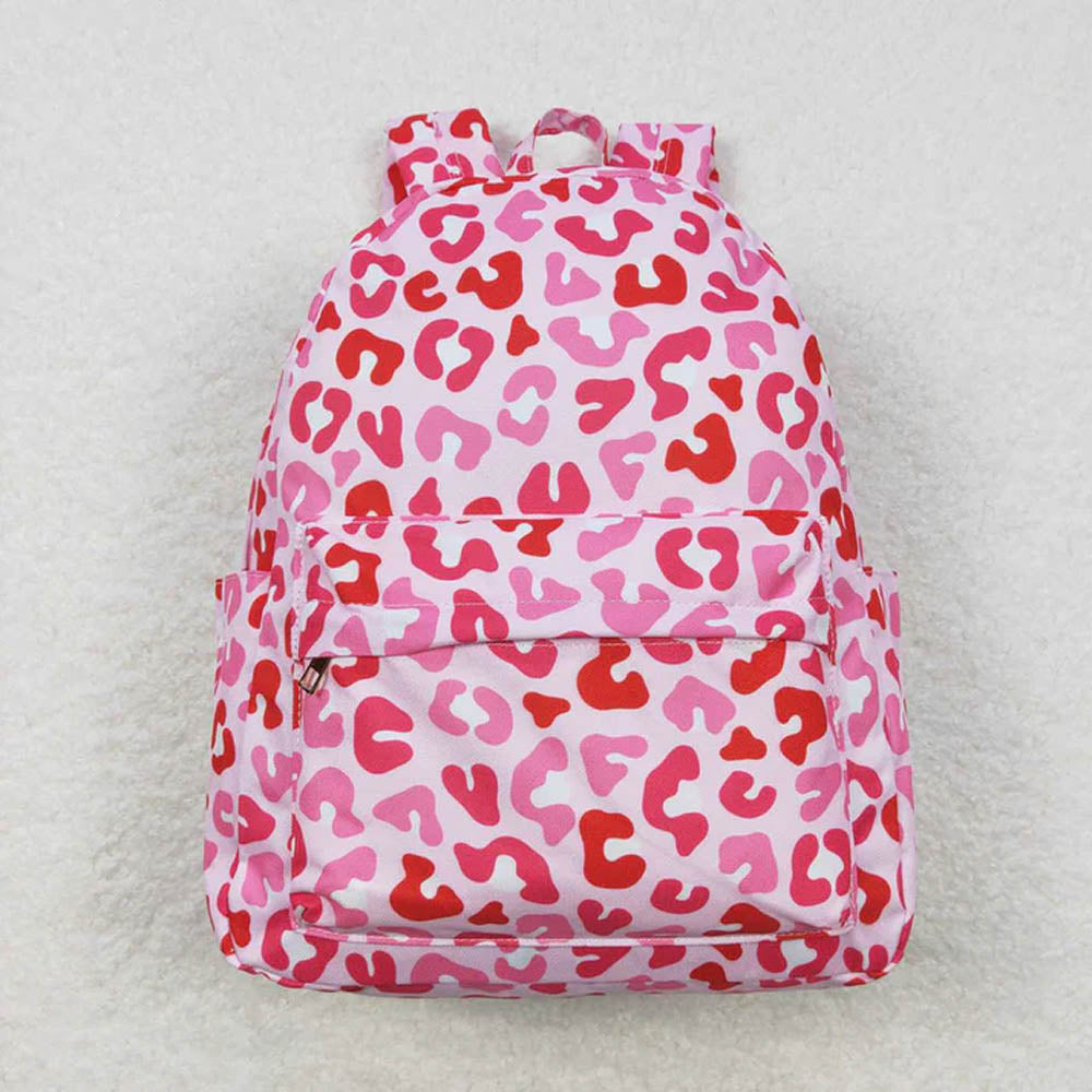 Sibling Baby Girls Pink Leopard Bows Plaid Back Bags D 7.8