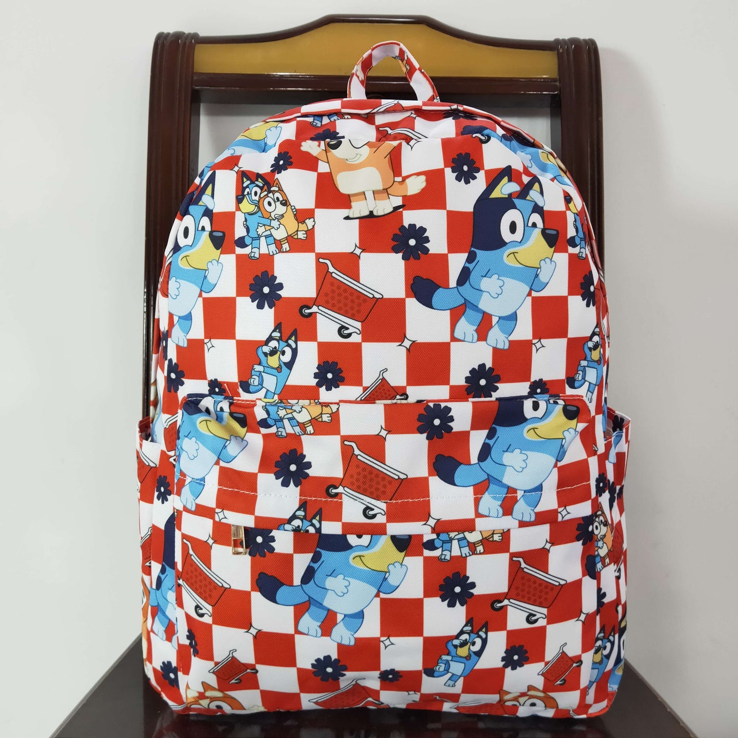 BA0179 Red and white plaid backpack