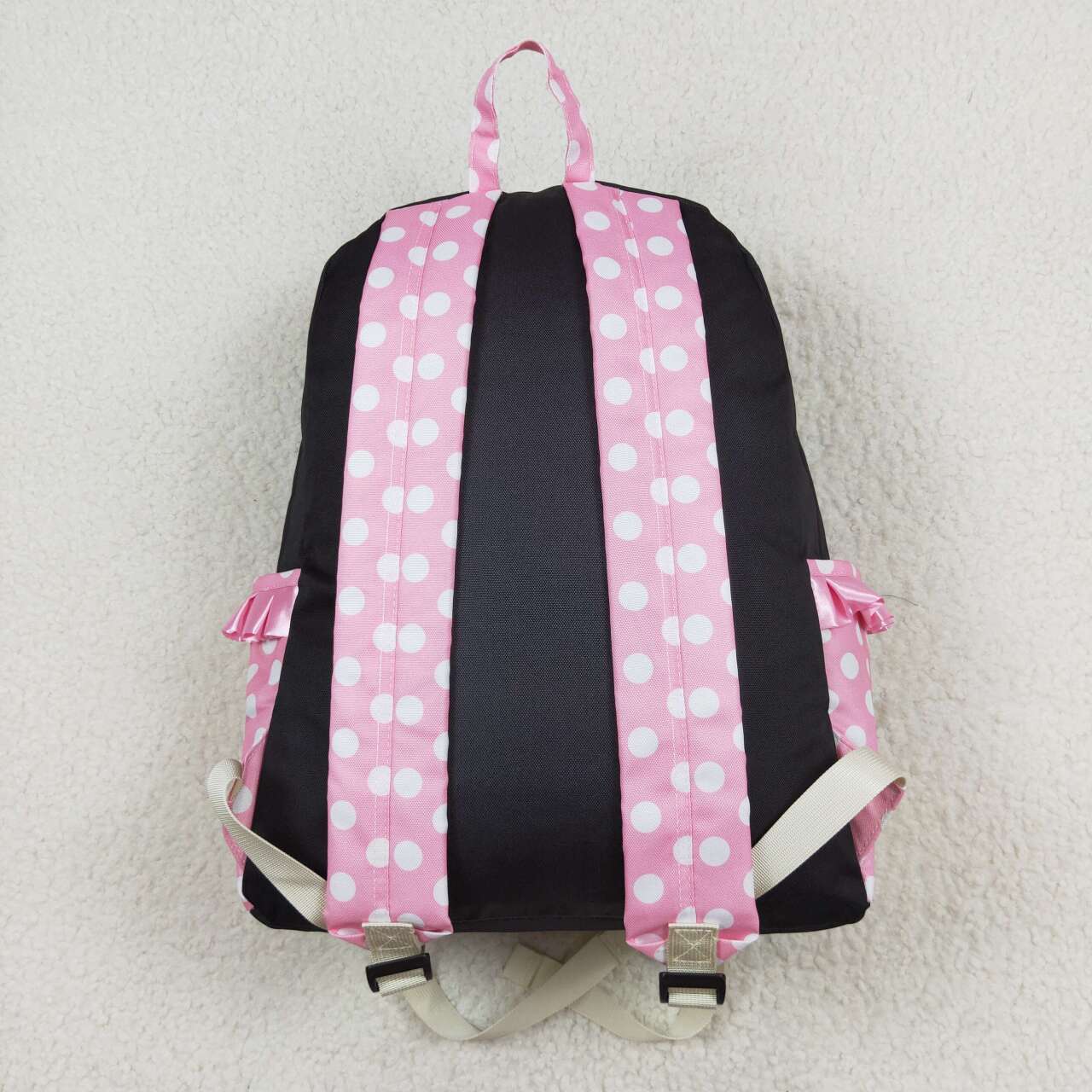 BA0183 Cartoon polka dot pink and black backpack