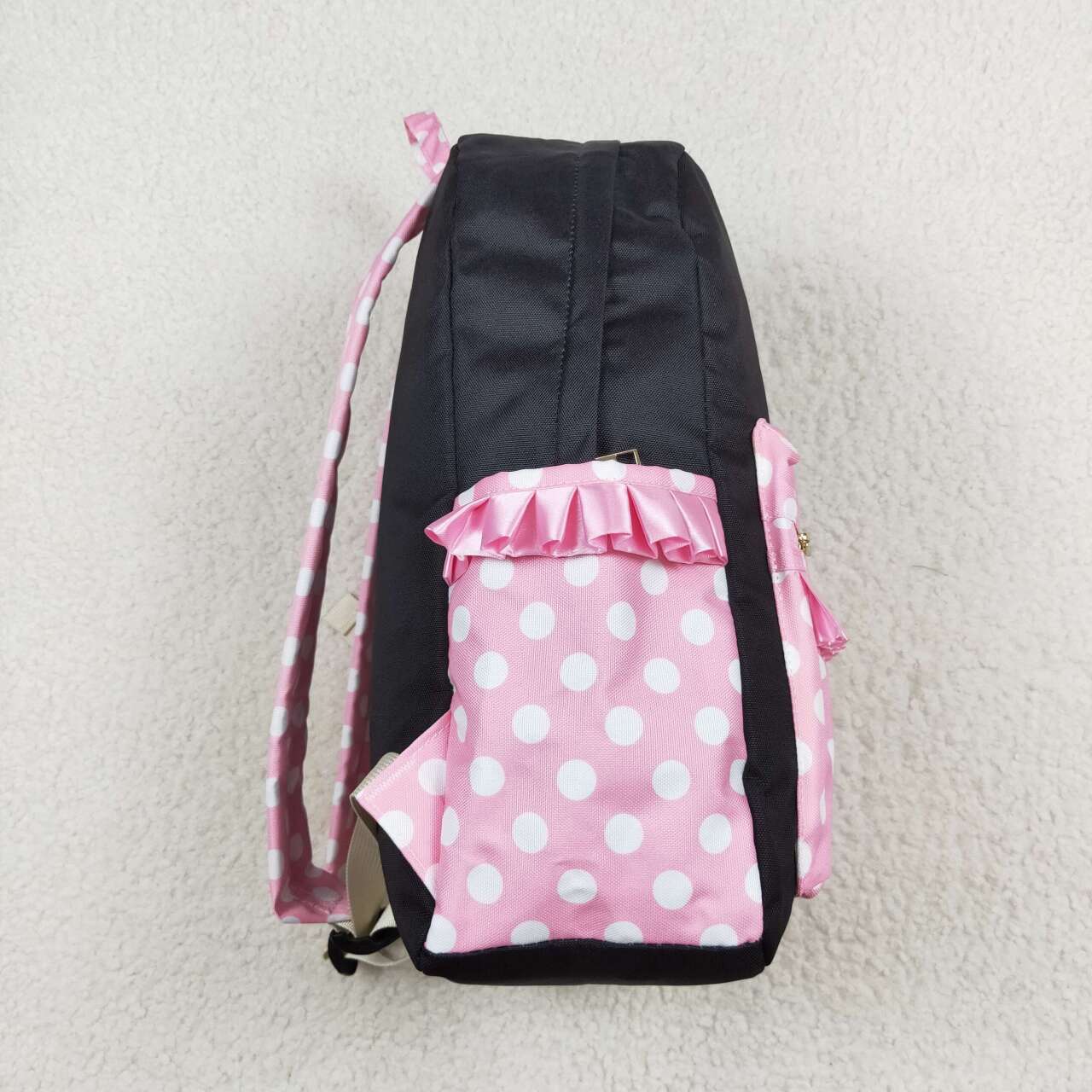 BA0183 Cartoon polka dot pink and black backpack