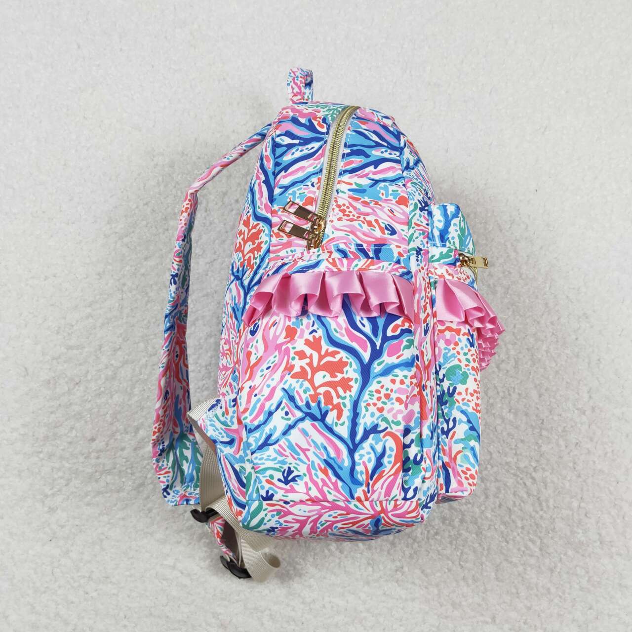 BA0185 Seagrass Pattern Rose Red Lace Backpack