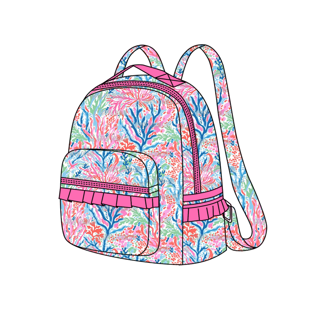 BA0185 Seagrass Pattern Rose Red Lace Backpack