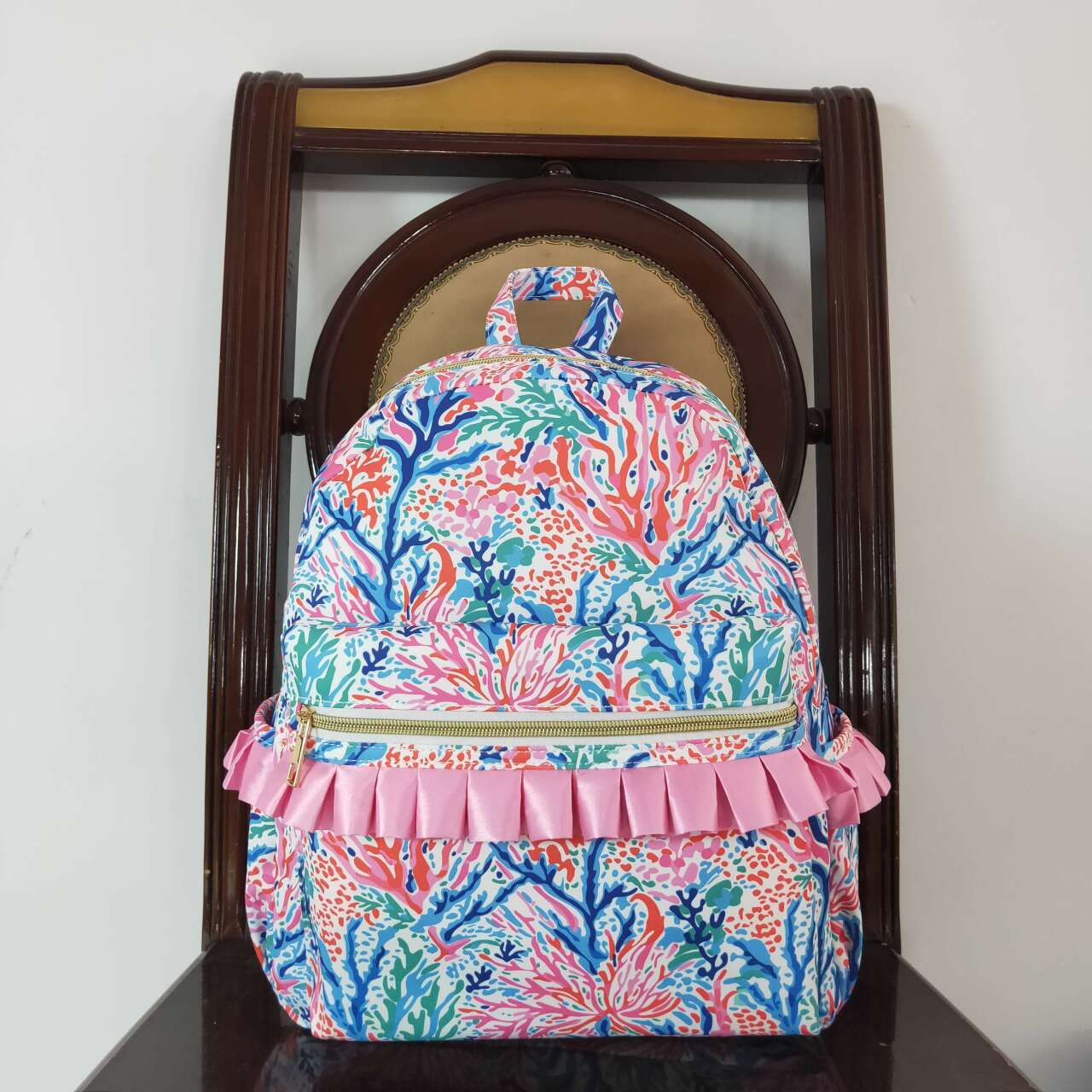 BA0185 Seagrass Pattern Rose Red Lace Backpack