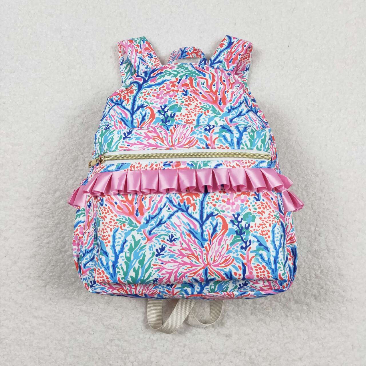 BA0185 Seagrass Pattern Rose Red Lace Backpack
