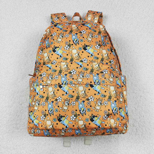 BA0213 Baby Kids Girls Dog Orange Flowers Backpack Zip Back Bags