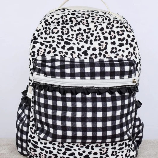 presale BA0216 Leopard print black and white plaid backpack