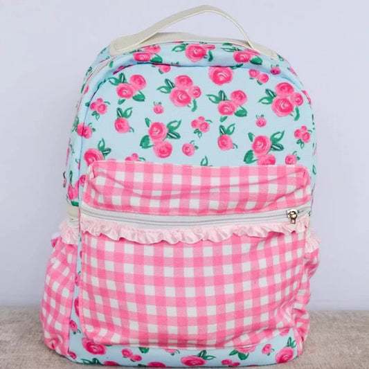 presale BA0217 Floral Pink Plaid Blue Backpack