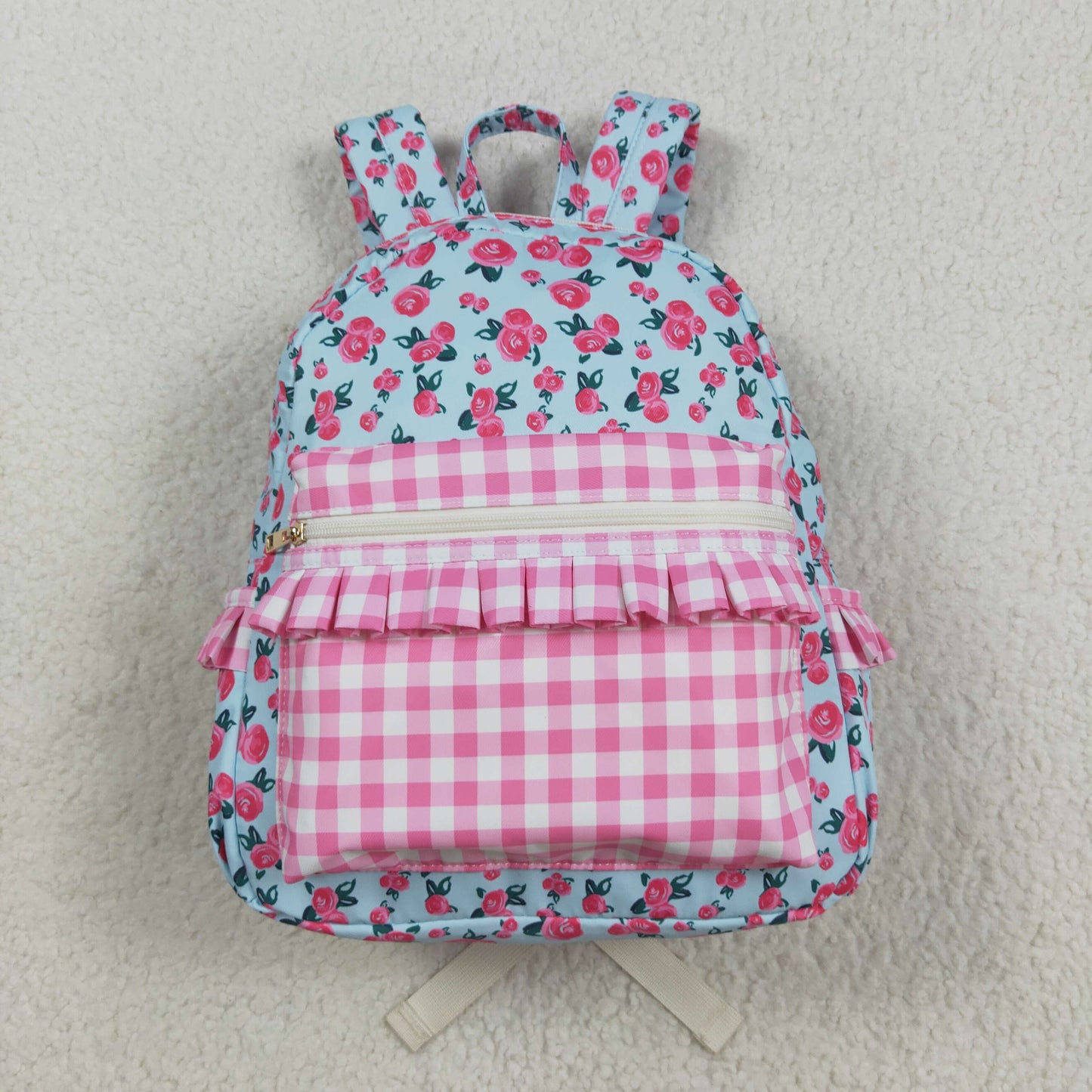 BA0217 Floral Pink Plaid Blue Backpack D 8.9