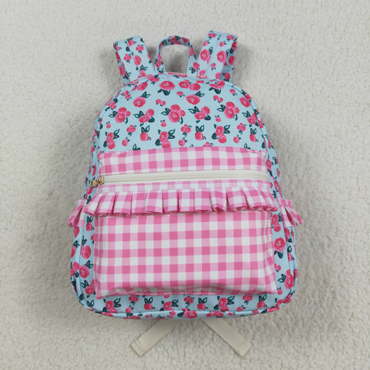 BA0217 Floral Pink Plaid Blue Backpack D 8.9