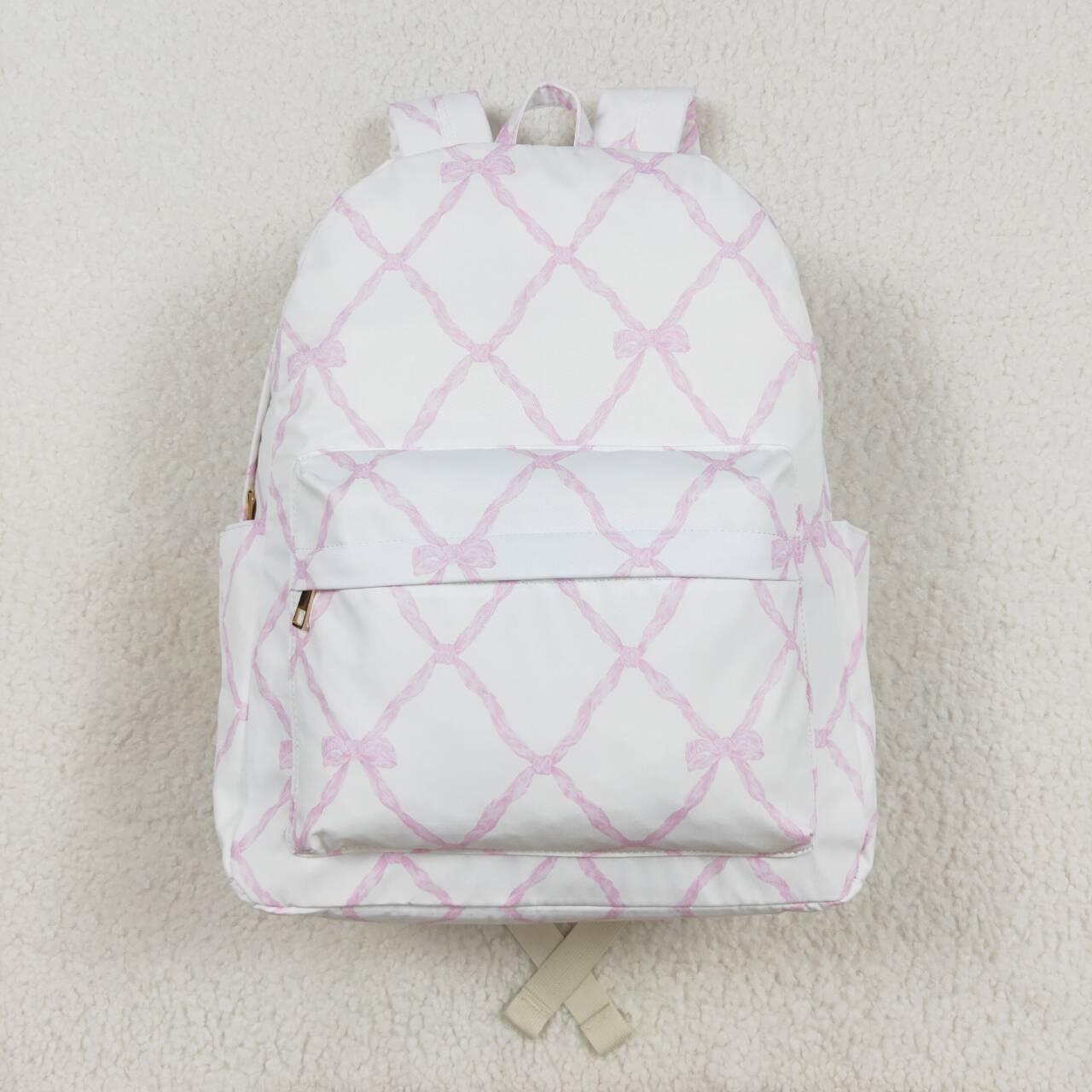 BA0225 Pink and white backpack with bow pattern  D 3.24