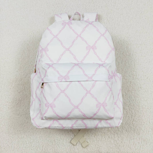 BA0225 Pink and white backpack with bow pattern