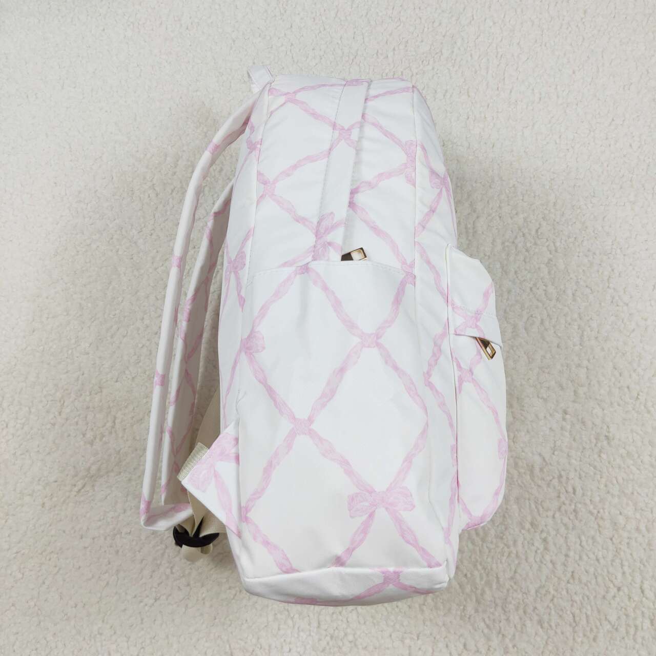 BA0225 Pink and white backpack with bow pattern  D 3.24