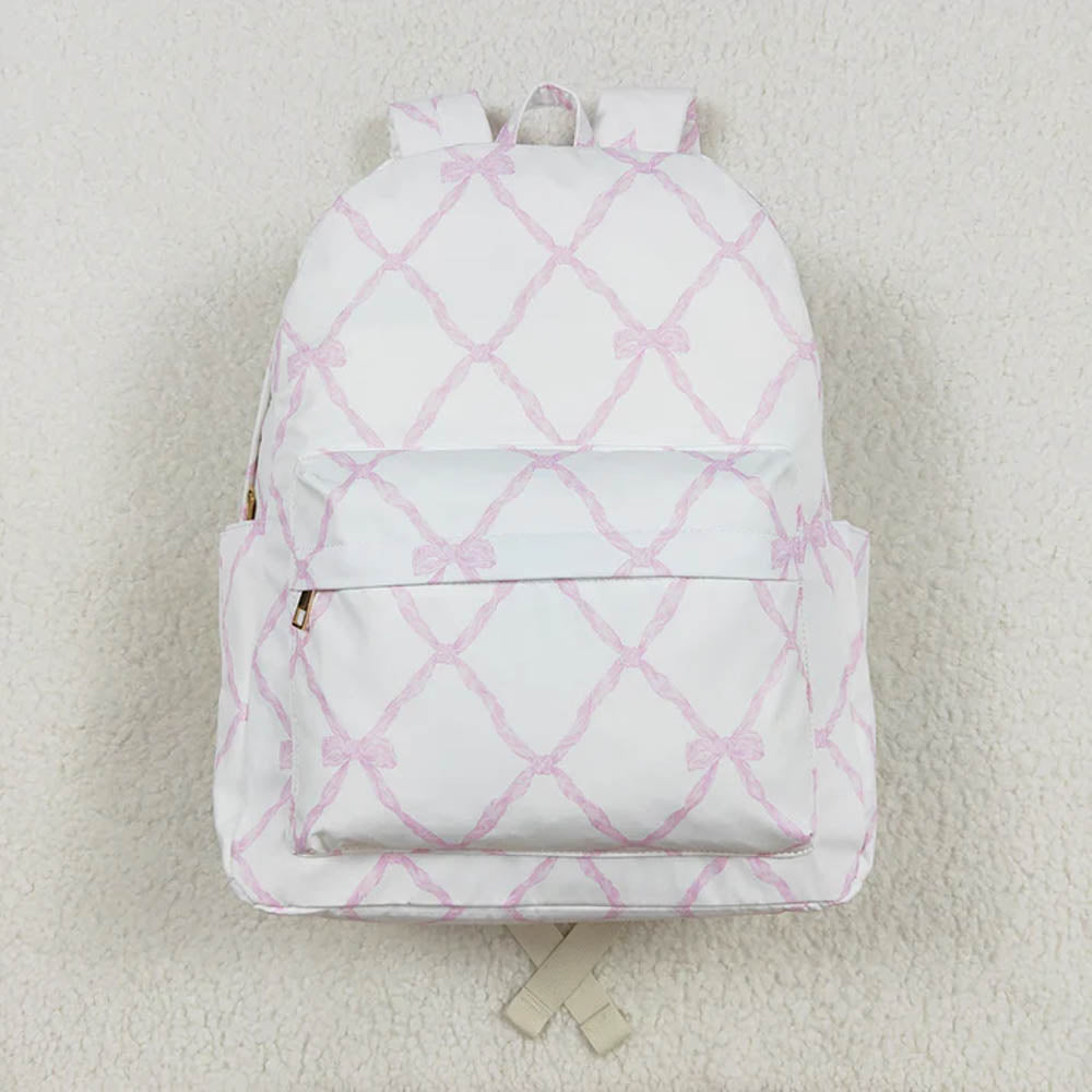 Sibling Baby Girls Pink Leopard Bows Plaid Back Bags D 7.8