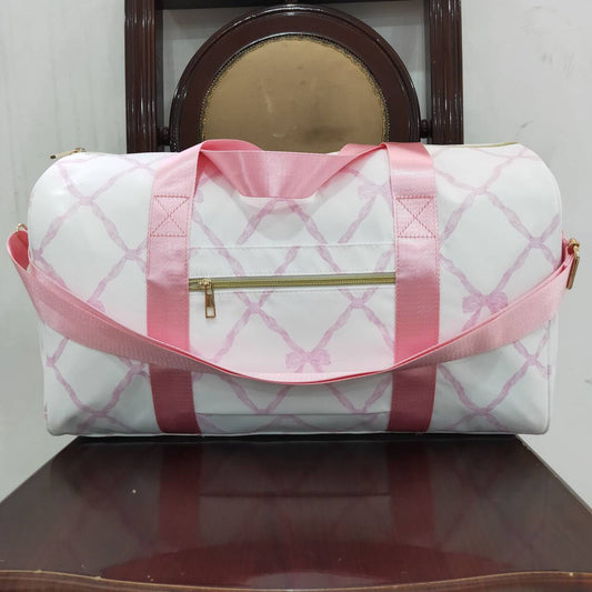 BA0226 Pink and white gym bag with bow pattern