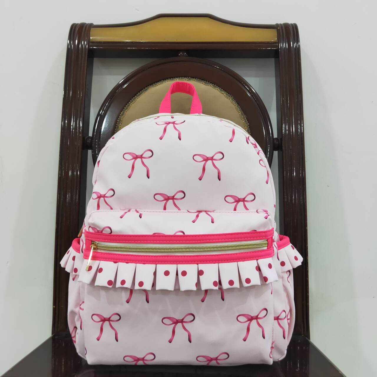 BA0233 Pink Backpack with Bow D 8.2
