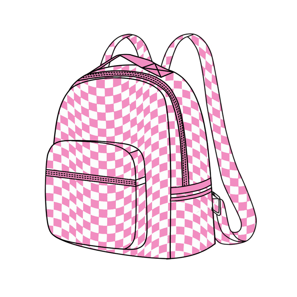 BA0245 Pink and white irregular plaid backpack