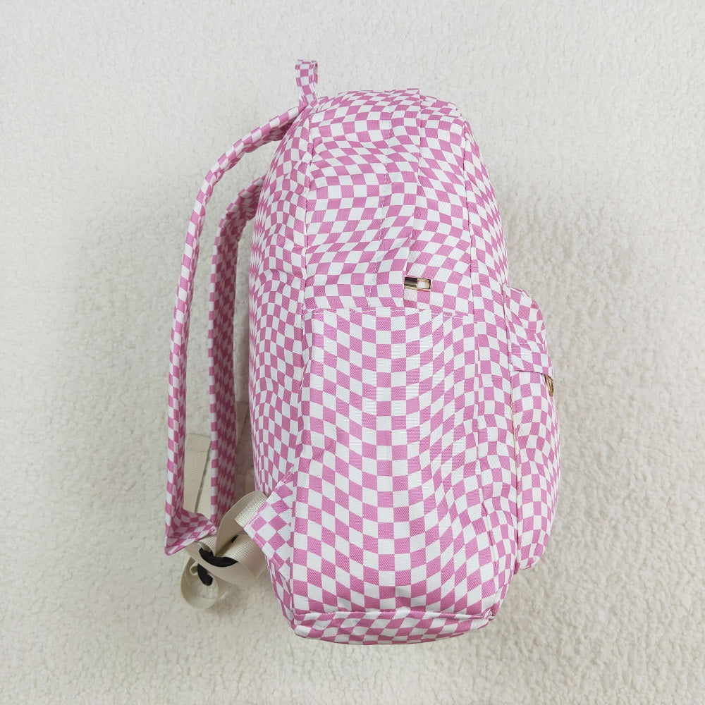 BA0245 Pink and white irregular plaid backpack