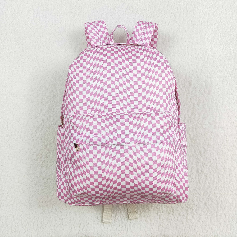 BA0245 Pink and white irregular plaid backpack