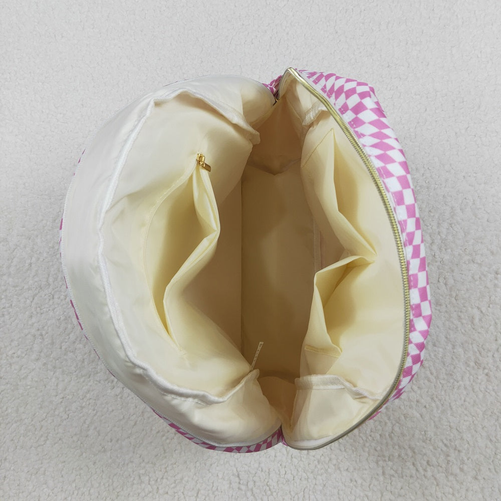 BA0245 Pink and white irregular plaid backpack