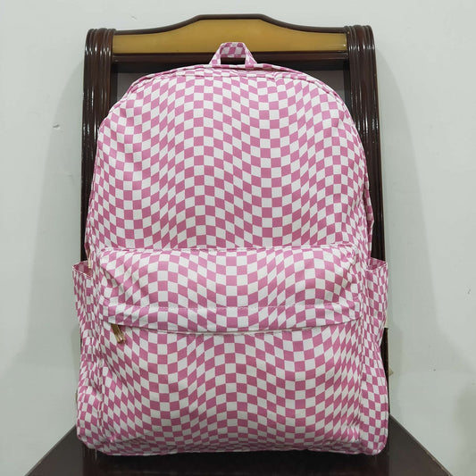 BA0245 Pink and white irregular plaid backpack