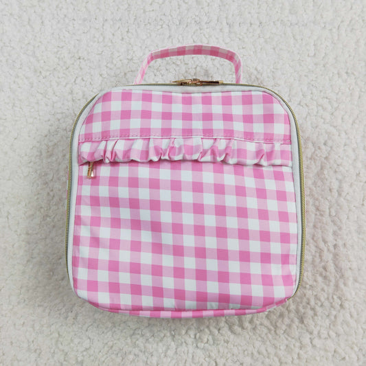 BA0283 Baby Girls Pink Checkered Lunch Dinnder Picnic Thermal Bags Boxes