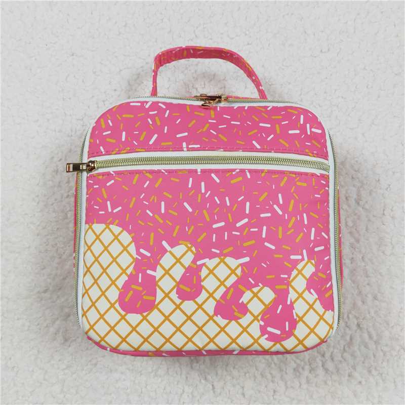 Sibling Pink Ice Cream Drip Zipper Gym Bags Lunch Box D 6.17