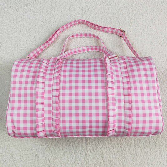 BA0302 Pink Checkered Print Gym Duffle Bags D 5.6