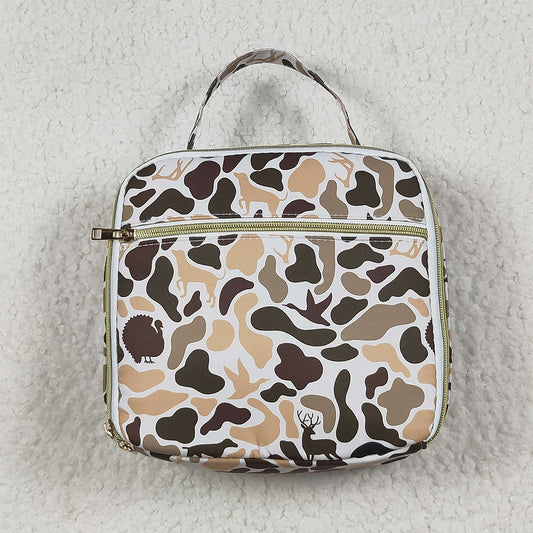 BA0305  Green Deer Western Camo Print Zipper Lunch Bags  D 7.5