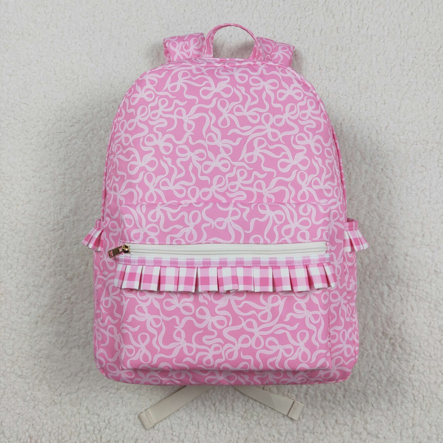BA0308 Baby Girls Pink Bows Plaid Ruffle School Bags D 8.2