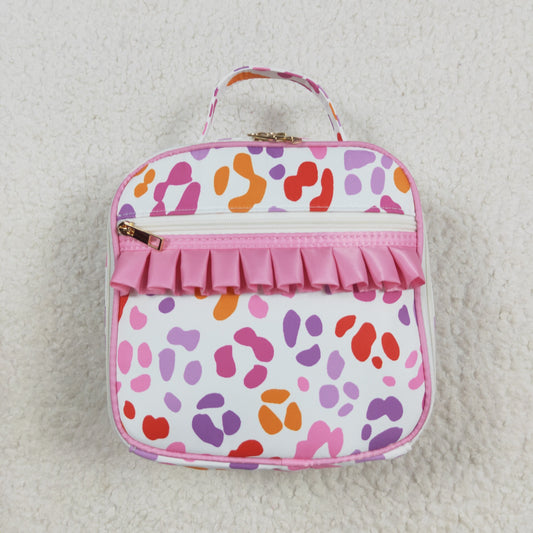 BA0309 Baby Girls Pink Leopard Ruffle School Bags Lunch Boxes D 8.2