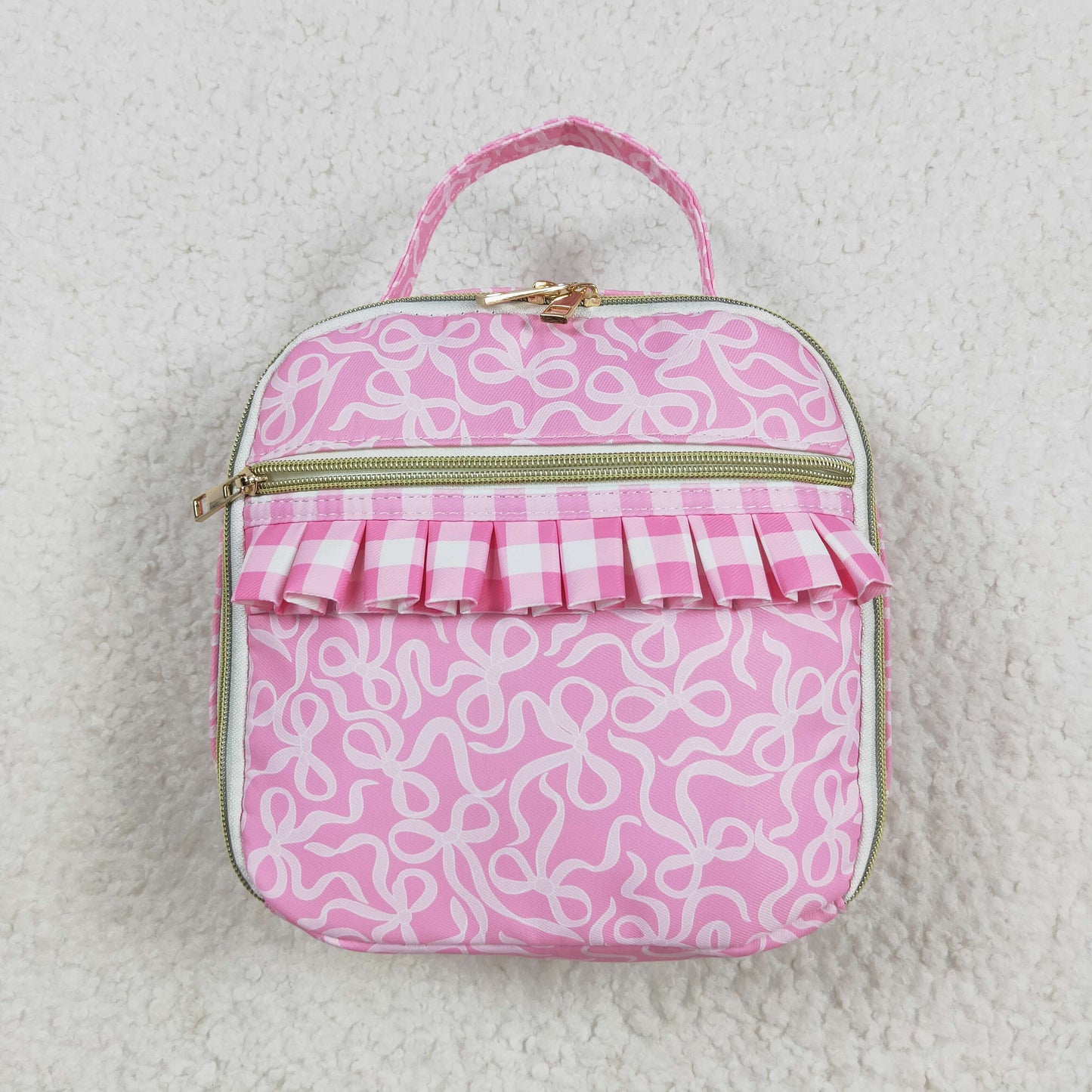BA0310 Baby Girls Pink Bows Plaid Ruffle School Bags Lunch Boxes D 8.2
