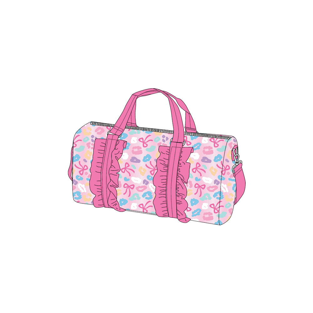 BA0320 Pink Leopard Bows Gym Duffels Weekend Bags  D 8.11