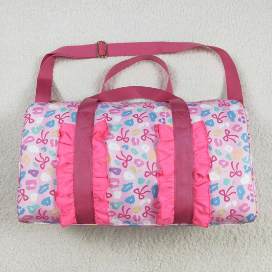 BA0320 Pink Leopard Bows Gym Duffels Weekend Bags  D 8.11