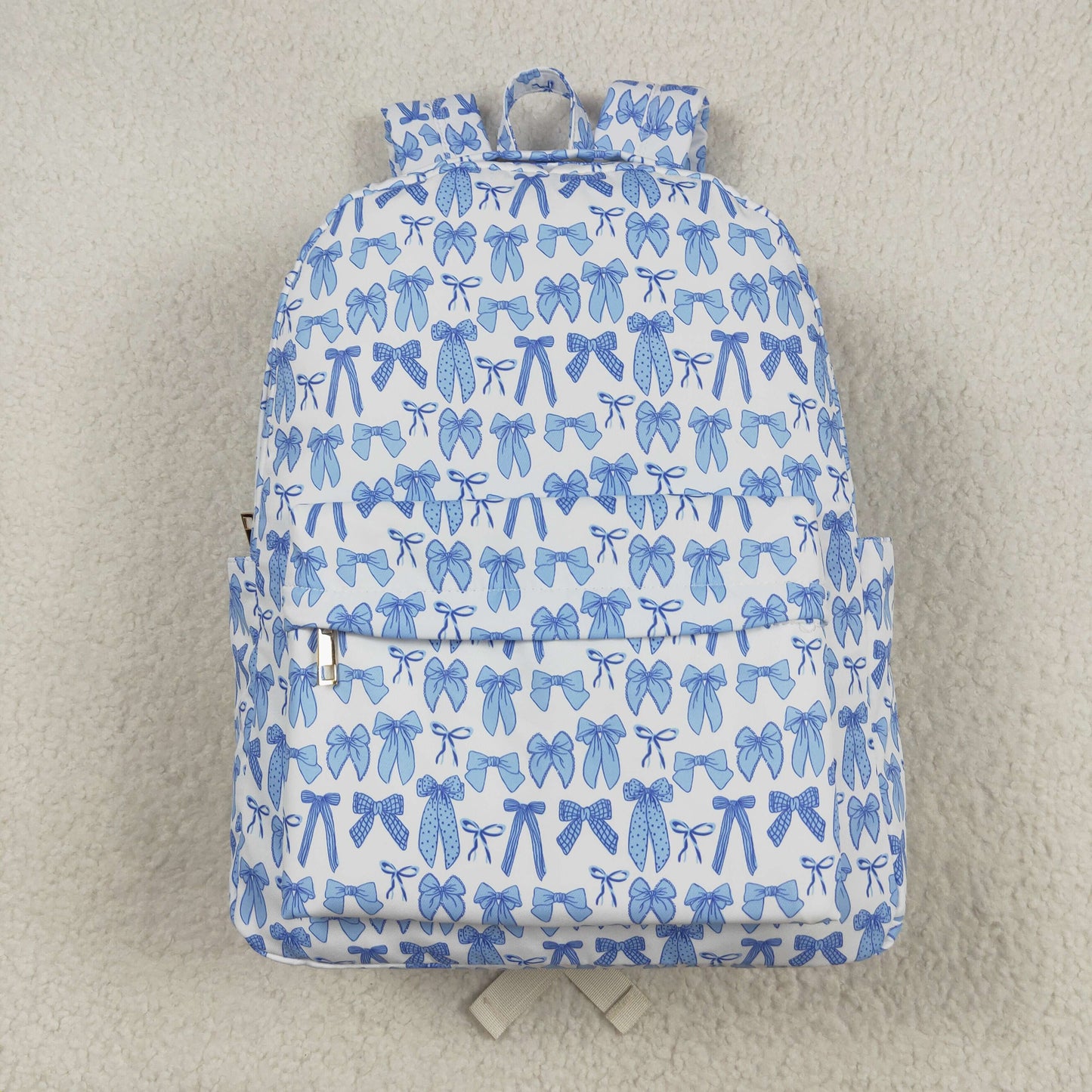 BA0322 Baby Kids Sky Blue Bows Plaid Zipper School Back Bags D 7.21