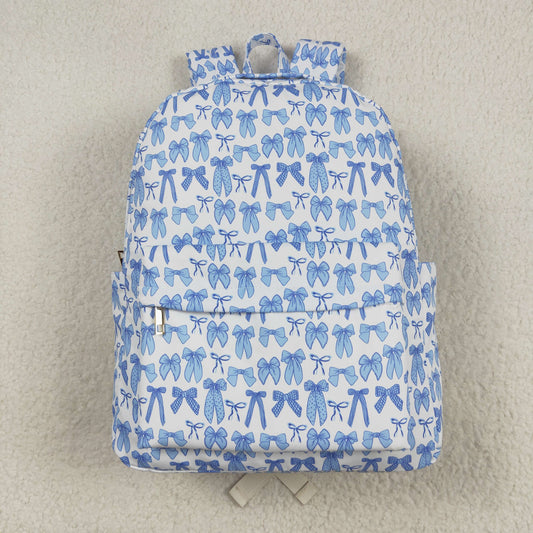 BA0322 Baby Kids Sky Blue Bows Plaid Zipper School Back Bags D 7.21