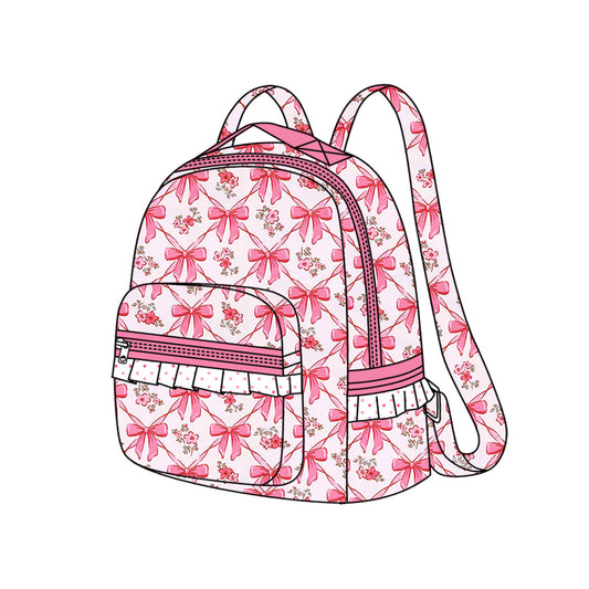 presale BA0325 Baby Kids Pink Bows Flowers Plaid Zipper School Back Bags  D 6.26