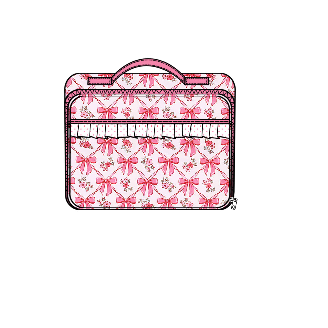 presale BA0326  Baby Kids Pink Bows Flowers Plaid Zipper Lunch Boxes D 6.26
