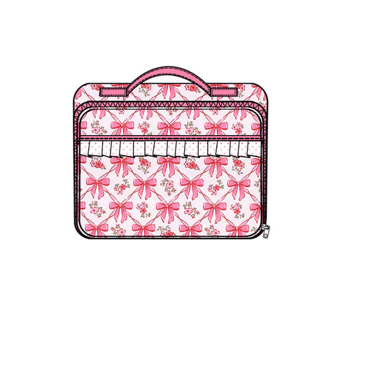 presale BA0326  Baby Kids Pink Bows Flowers Plaid Zipper Lunch Boxes D 6.26