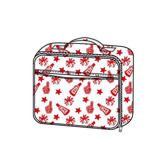 presale BA0356 Baby Kids Team Red Cheer Fireworks Zipper School Lunch Boxes D 814 36
