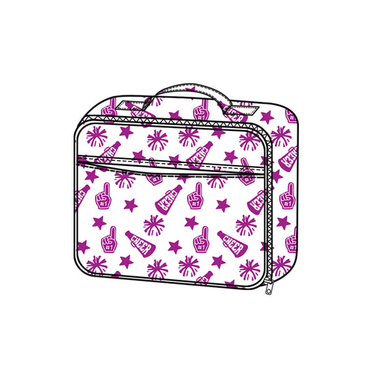 presale BA0359 Baby Kids Team Purple Cheer Fireworks Zipper School Lunch Boxes D 814 39