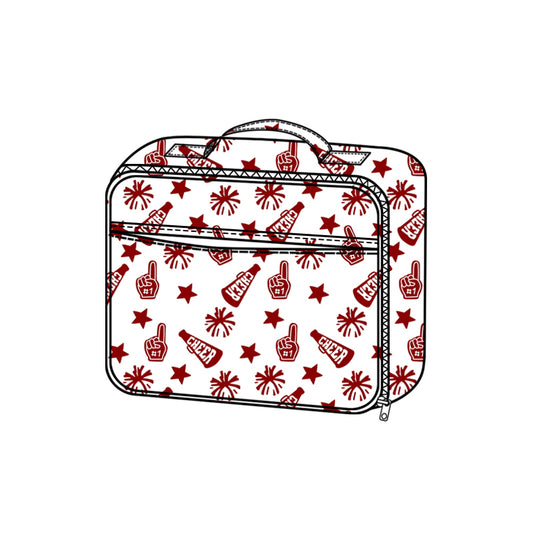 presale BA0361  Baby Kids Team Dark Red Cheer Fireworks Zipper School Lunch Boxes D 815