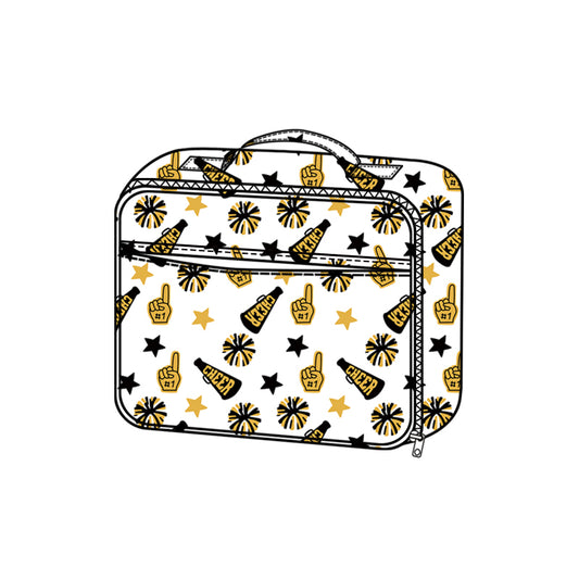 presale BA0362  Baby Kids Team Black Gold Cheer Fireworks Zipper School Lunch Boxes D 815