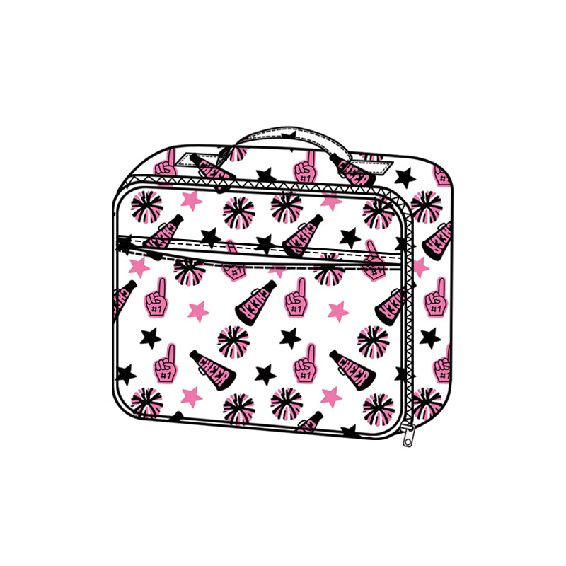 presale BA0363 Baby Kids Team Black Pink Cheer Fireworks Zipper School Lunch Boxes  D 815