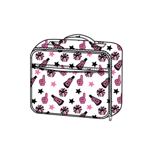 presale BA0363 Baby Kids Team Black Pink Cheer Fireworks Zipper School Lunch Boxes  D 815